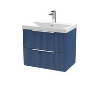 Tixall Fluted 2 Drawer Wall Hung Vanity Unit with Thin Edge Basin, Satin Blue, 600mm