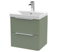Tixall Fluted 2 Drawer Wall Hung Vanity Unit with Thin Edge Basin, Satin Green, 500mm