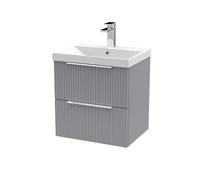 Tixall Fluted 2 Drawer Wall Hung Vanity Unit with Thin Edge Basin, Satin Grey, 500mm