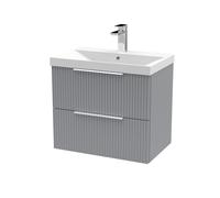 Tixall Fluted 2 Drawer Wall Hung Vanity Unit with Thin Edge Basin, Satin Grey, 600mm