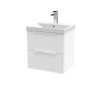 Tixall Fluted 2 Drawer Wall Hung Vanity Unit with Thin Edge Basin, Satin White, 500mm