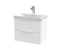Tixall Fluted 2 Drawer Wall Hung Vanity Unit with Thin Edge Basin, Satin White, 600mm