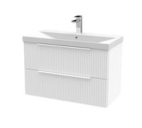 Tixall Fluted 2 Drawer Wall Hung Vanity Unit with Thin Edge Basin, Satin White, 800mm