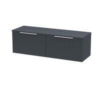 Tixall Fluted 2 Drawer Wall Hung Vanity Unit with Worktop, Dark Grey, 1200mm