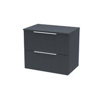 Tixall Fluted 2 Drawer Wall Hung Vanity Unit with Worktop, Dark Grey, 600mm