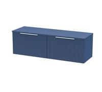 Tixall Fluted 2 Drawer Wall Hung Vanity Unit with Worktop, Satin Blue, 1200mm