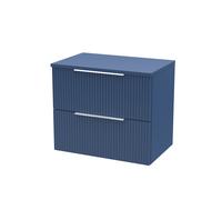 Tixall Fluted 2 Drawer Wall Hung Vanity Unit with Worktop, Satin Blue, 600mm