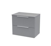 Tixall Fluted 2 Drawer Wall Hung Vanity Unit with Worktop, Satin Grey, 600mm