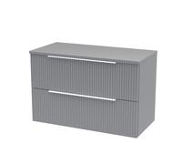 Tixall Fluted 2 Drawer Wall Hung Vanity Unit with Worktop, Satin Grey, 800mm