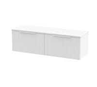 Tixall Fluted 2 Drawer Wall Hung Vanity Unit with Worktop, Satin White, 1200mm