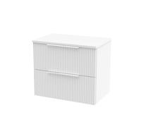 Tixall Fluted 2 Drawer Wall Hung Vanity Unit with Worktop, Satin White, 600mm