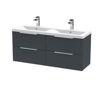 Tixall Fluted 4 Drawer Wall Hung Vanity Unit with Double Basin, Dark Grey, 1200mm