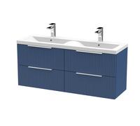 Tixall Fluted 4 Drawer Wall Hung Vanity Unit with Double Basin, Satin Blue, 1200mm