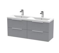 Tixall Fluted 4 Drawer Wall Hung Vanity Unit with Double Basin, Satin Grey, 1200mm