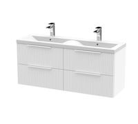 Tixall Fluted 4 Drawer Wall Hung Vanity Unit with Double Basin, Satin White, 1200mm