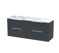 Tixall Fluted 4 Drawer Wall Hung Vanity Unit with Laminate Worktop, Dark Grey, 1200mm