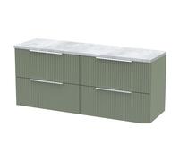Tixall Fluted 4 Drawer Wall Hung Vanity Unit with Laminate Worktop, Satin Green, 1200mm
