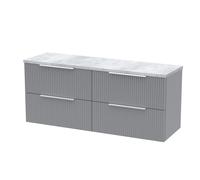Tixall Fluted 4 Drawer Wall Hung Vanity Unit with Laminate Worktop, Satin Grey, 1200mm