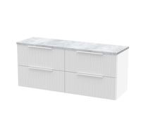 Tixall Fluted 4 Drawer Wall Hung Vanity Unit with Laminate Worktop, Satin White, 1200mm