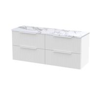 Tixall Fluted 4 Drawer Wall Hung Vanity Unit with Laminate Worktop, Satin White, 1200mm