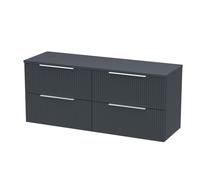 Tixall Fluted 4 Drawer Wall Hung Vanity Unit with Worktop Basin, Dark Grey, 1200mm