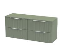 Tixall Fluted 4 Drawer Wall Hung Vanity Unit with Worktop, Satin Green, 1200mm