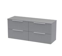 Tixall Fluted 4 Drawer Wall Hung Vanity Unit with Worktop, Satin Grey, 1200mm