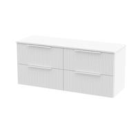 Tixall Fluted 4 Drawer Wall Hung Vanity Unit with Worktop, Satin White, 1200mm