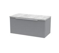 Tixall Fluted Wall Hung Vanity Unit with Laminate Worktop, Satin Grey, 800mm