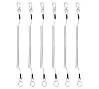 TIXIPEM 11.81IN Retractable Safety Coiled Lanyard [6PCS] - Steel Wire Fishing Rod Safety Lanyard with Zinc Alloy Lobster Clasp Use for Pliers Boating & Kayak Fishing - [Silver Tone]