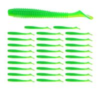 TIXIPEM 2.95" T-Tail Soft Fishing Lures [30-Pack] - Paddle Tail Swim Bait for Bass Trout in Saltwater & Freshwater - Rigged with 1/0 & 2/0 Hooks - Grass Green & Durable ABS Plastic