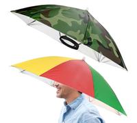 TIXIPEM 2 Pcs Headband Umbrella Hat 26", Camouflage, Watermelon | Silver Coating, Hand Free, Foldable, for Fishing, Gardening, Golf, Camping, Outdoor