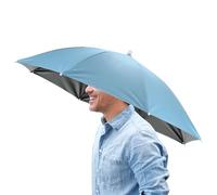 TIXIPEM 26" Headband Umbrella Hat [1 Pcs] - Hands Free Foldable Umbrella Cap Sun Hat Use for Fishing & Gardening & Golf & Camping & Hiking - [Sky Blue] Black Glue Top Outdoor