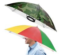 TIXIPEM 26" Headband Umbrella Hat [2 Pcs] - Hand Free Foldable Umbrella Cap Sun Hat Use for Fishing & Gardening & Golf & Camping - [Camouflage+Watermelon] Silver Coating Outdoor