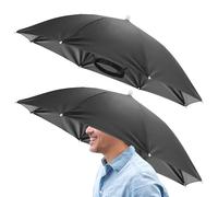 TIXIPEM 26" Headband Umbrella Hat [2 Pcs] - Hands Free Foldable Umbrella Cap Sun Hat Use for Fishing & Gardening & Golf & Camping & Hiking - [Black] Black Glue Top Outdoor