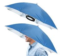 TIXIPEM 26" Headband Umbrella Hat [2 Pcs] - Hands Free Foldable Umbrella Cap Sun Hat Use for Fishing & Gardening & Golf & Camping & Hiking - [Sky Blue] Silver Coating Top Outdoor