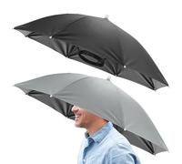 TIXIPEM 26" Headband Umbrella Hat [2 Pcs] - Hands Free Foldable Umbrella Cap Sun Hat Use for Fishing & Gardening & Golf & Camping & Hiking - [Black+Gray] Black Glue Top Outdoor