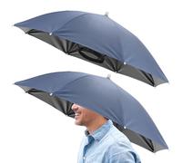 TIXIPEM 26" Headband Umbrella Hat [2 Pcs] - Hands Free Foldable Umbrella Cap Sun Hat Use for Fishing & Gardening & Golf & Camping & Hiking - [Misty Blue] Black Glue Top Outdoor