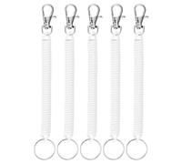 TIXIPEM 6.89IN Spiral Retractable Coil Springs Keychain [5PCS] - Theftproof Anti-Lost Stretch Cord with Alloy Lobster Clasp Use for Keys Wallet & Cellphone & Jewelry Findings - [White]