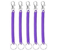 TIXIPEM 6.89IN Spiral Retractable Coil Springs Keychain [5PCS] - Theftproof Anti-Lost Stretch Cord with Alloy Lobster Clasp Use for Keys Wallet & Cellphone & Jewelry Findings - [Purple]