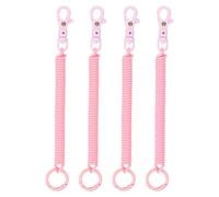 TIXIPEM 7.28IN Spiral Retractable Coil Springs Keychain [4PCS] - Theftproof Anti-Lost Stretch Cord with Plastic Lobster Clasp Use for Keys Wallet & Cellphone & Jewelry Findings - [Pink]