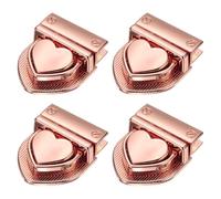 TIXIPEM Heart Tuck Lock Clasp Catch [4PCS] - Metal Purse Thumb Lock Buckle Fasteners Use for DIY Craft & Wallet Bag & Leather Handbags Making - [Rose Gold] Purse Clasp