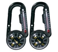 TIXIPEM Keychain Compass [2PCS] - Small Pocket Magnetic Ball Compass and Thermometer Buckle for Hiking & Camping - [Black, Yellow] Backpacking Accessory