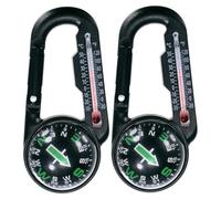 TIXIPEM Keychain Compass [2PCS] - Small Pocket Magnetic Ball Compass and Thermometer Buckle for Hiking & Camping - [Black, Green] Backpacking Accessory
