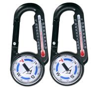 TIXIPEM Keychain Compass [2PCS] - Small Pocket Magnetic Ball Compass and Thermometer Buckle for Hiking & Camping - [White, Black] Backpacking Accessory