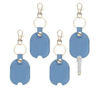 TIXIPEM Leather Key Sleeve [4Pcs] - Vintage Car Broken Key Loop Replacement Covers with Keychain Use for Auto Car & Motorcycle & House - [Blue] Keys Cover Protector