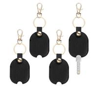 TIXIPEM Leather Key Sleeve [4Pcs] - Vintage Car Broken Key Loop Replacement Covers with Keychain Use for Auto Car & Motorcycle & House - [Black] Keys Cover Protector