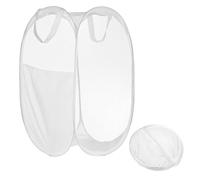 TIXIPEM Mesh Laundry Hamper Basket with Side Pocket [1PCS] - Collapsible Mesh Hamper for Travel & Dorms & Bathroom - [White] Laundry Basket with Handle