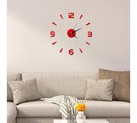Tixiyu Wall Clock 3D Sticker Clock DIY Wall Modern Mute DIY Frameless Large Wall Clock Acrylic Mirror Sticker Home Office Room (Red)