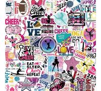 Tixlux 100 PCS Cheer Stickers for Girls, Pink Cheerleader Stickers, Waterproof Glossy Cheerleading Decals Party Favors for Water Bottle Laptop Goodie Bag -Cheer